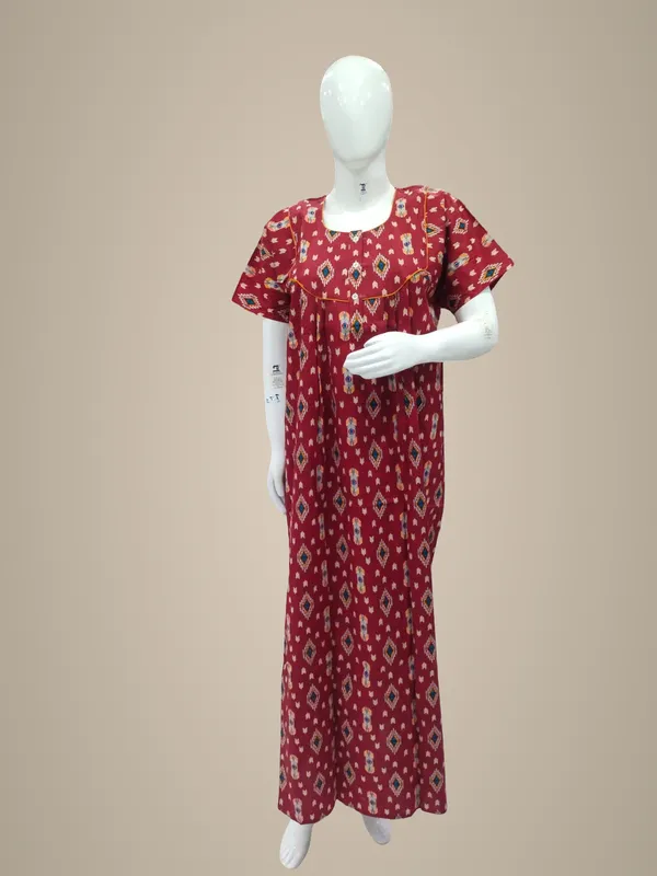 Dark_Red_Pure_Cotton_Nighty_For_Women