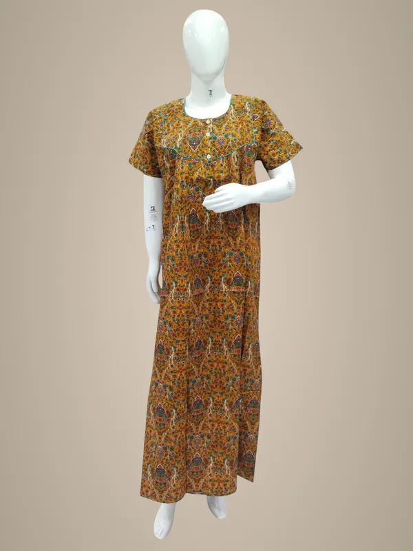 Golden_Mustard_Pure_Cotton_Nighty_For_Women