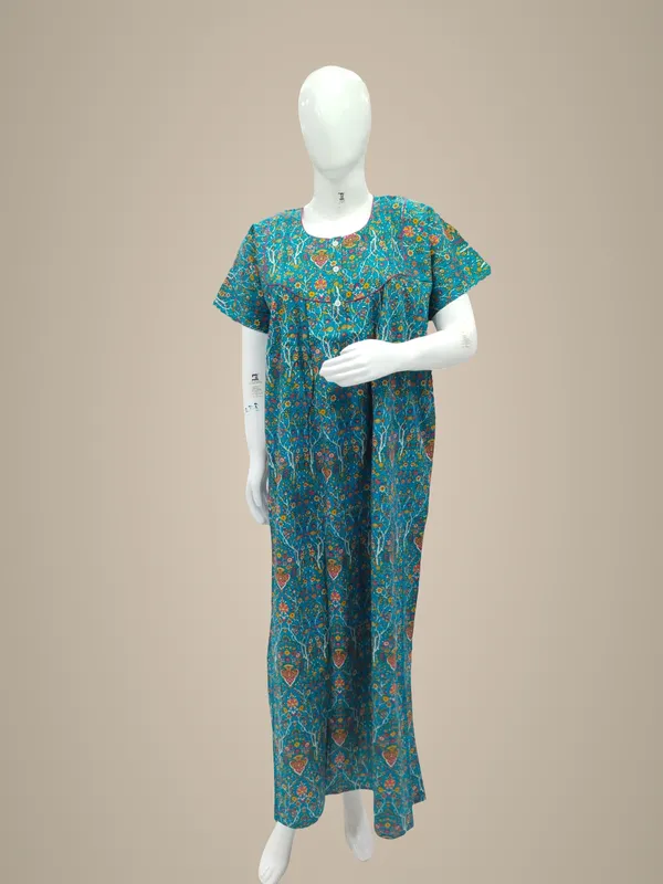 Sky_Blue_Pure_Cotton_Nighty_For_Women