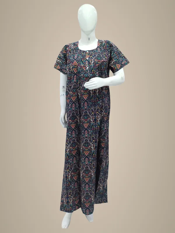 Navy_Blue_Pure_Cotton_Nighty_For_Women