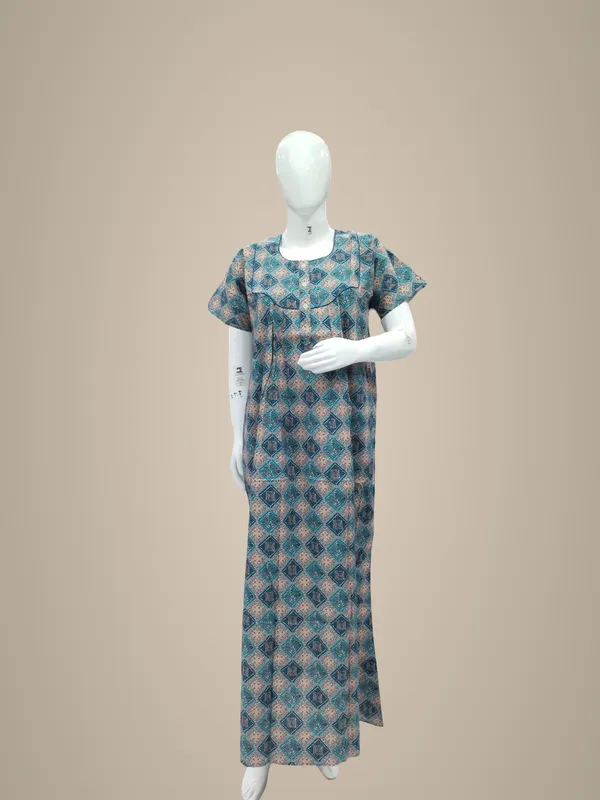 Blue_Pure_Cotton_Nighty_For_Women