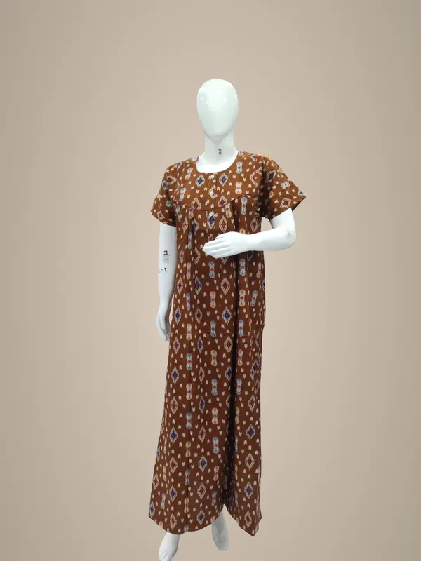 Brown_Pure_Cotton_Nighty_For_Women