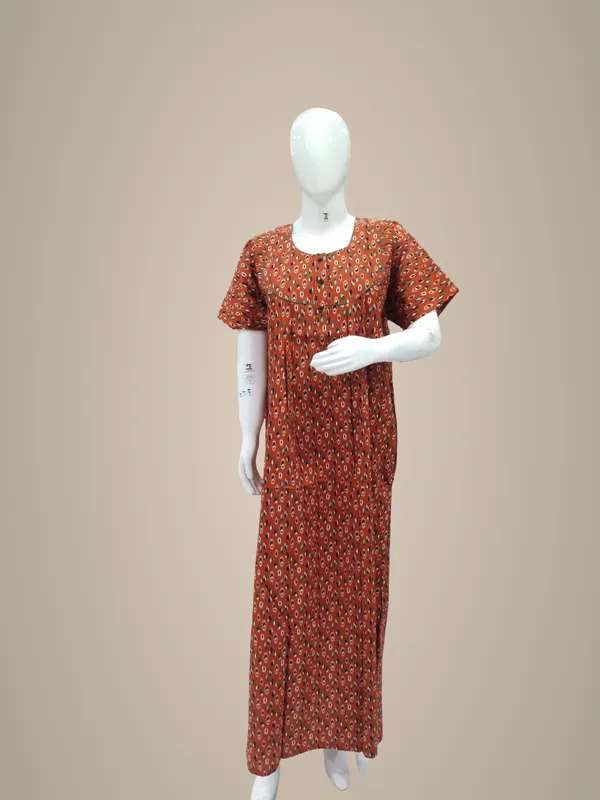 Brick_Red_Pure_Cotton_Nighty_For_Women