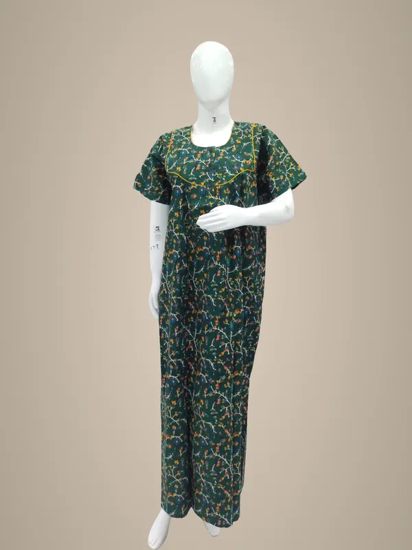 Bottle_Green_Pure_Cotton_Nighty_For_Women