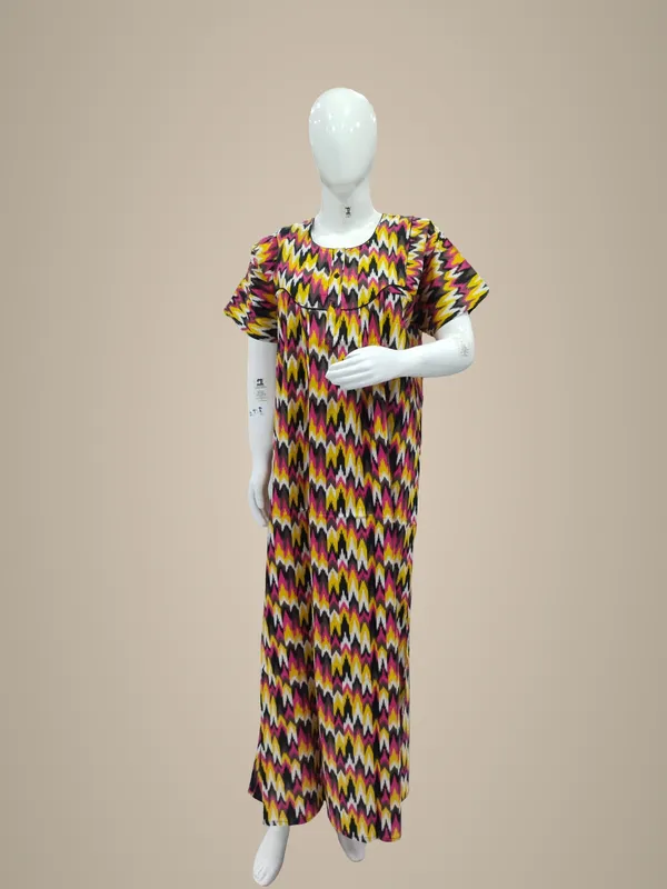 Yellow_Pure_Cotton_Nighty_For_Women