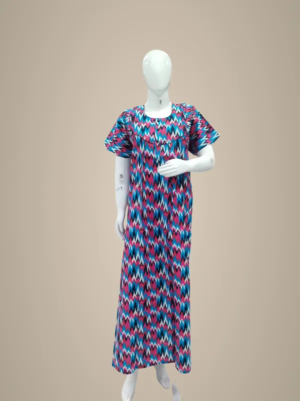Sky_Blue_Pure_Cotton_Nighty_For_Women