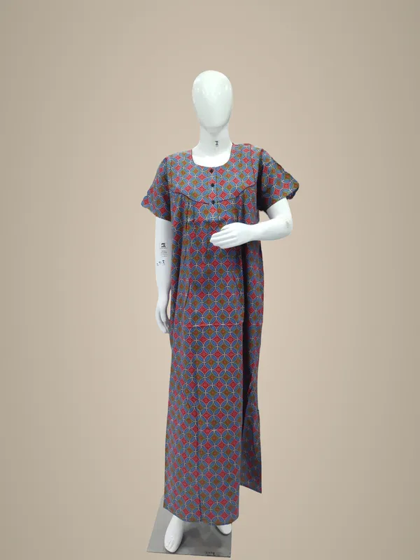 Blue_Pure_Cotton_Nighty_For_Women