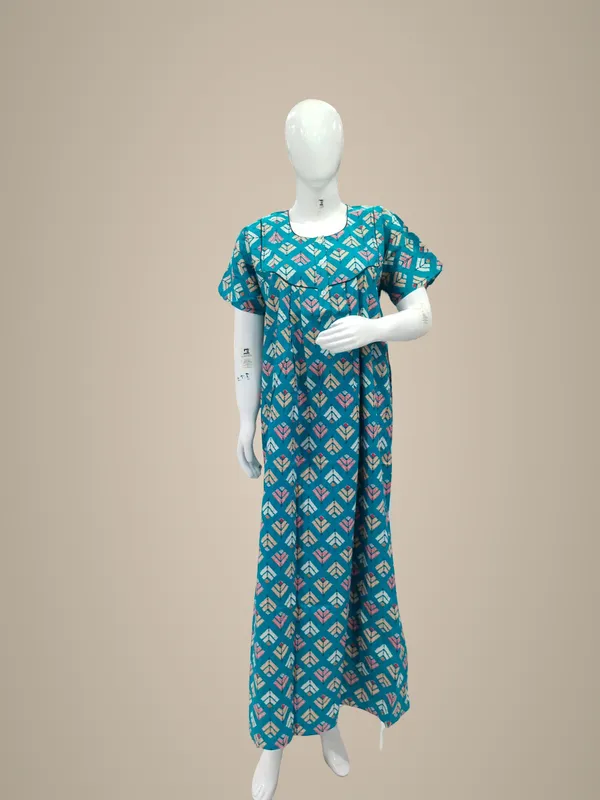 Sky_Blue_Pure_Cotton_Nighty_For_Women