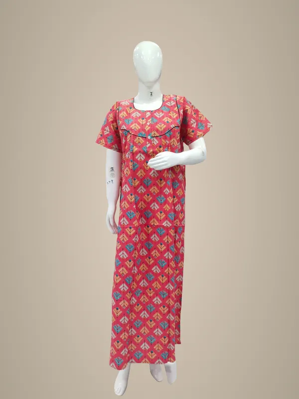 Peach_Pure_Cotton_Nighty_For_Women