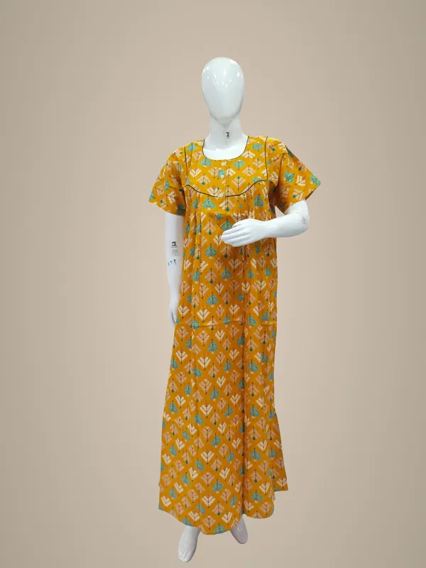 Golden_Mustard_Pure_Cotton_Nighty_For_Women