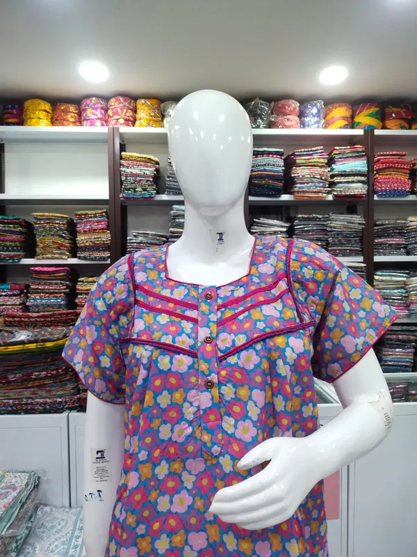 Sea_Blue_Polyester_Cotton_Nighty_For_Women