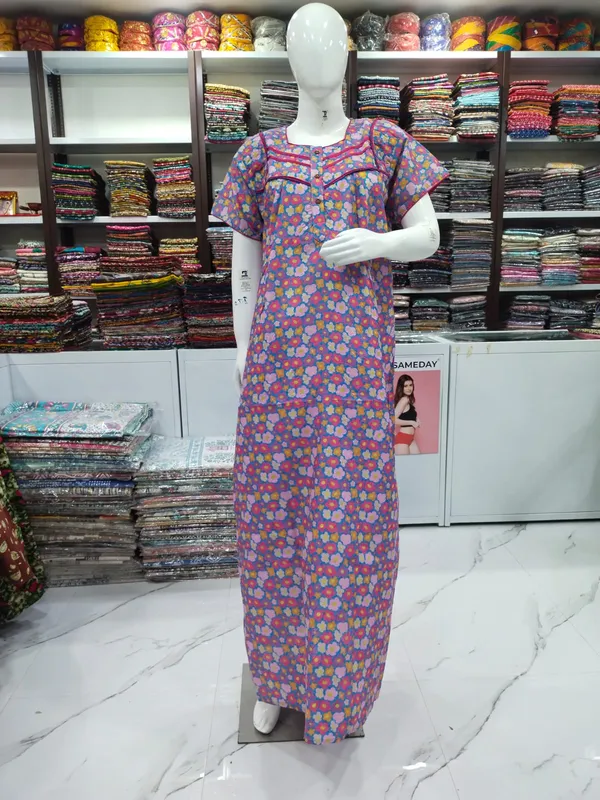 Sea_Blue_Polyester_Cotton_Nighty_For_Women