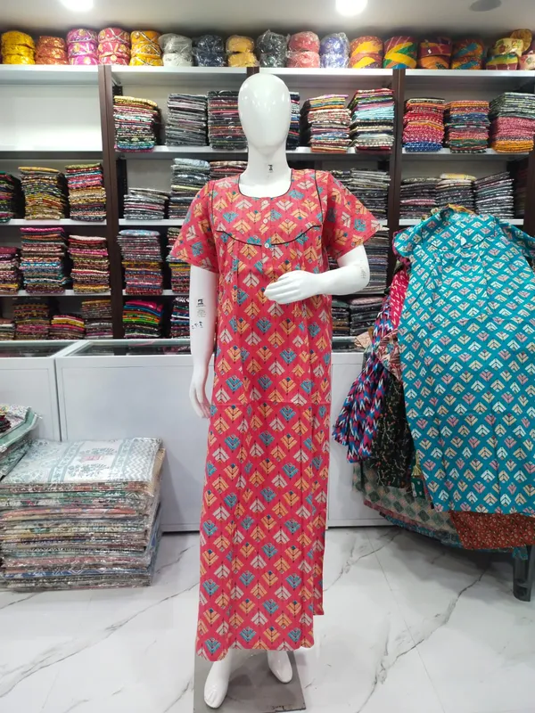 Peach_Pure_Cotton_Nighty_For_Women