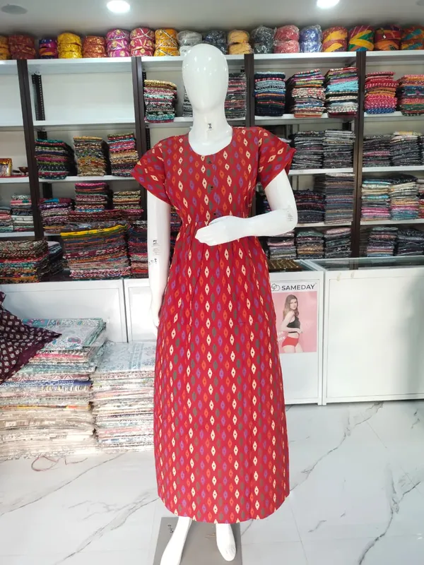 Brick_Red_Pure_Cotton_Nighty_For_Women