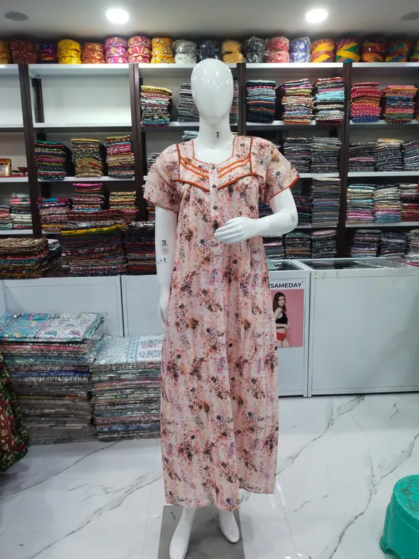 Peacock_Green_Polyester_Cotton_Nighty_For_Women