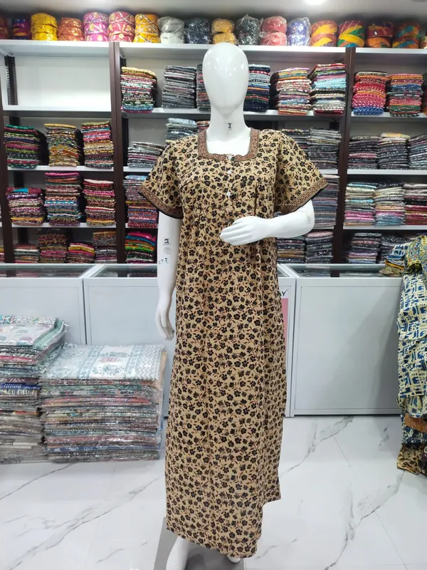 Beige_Pure_Cotton_Nighty_For_Women