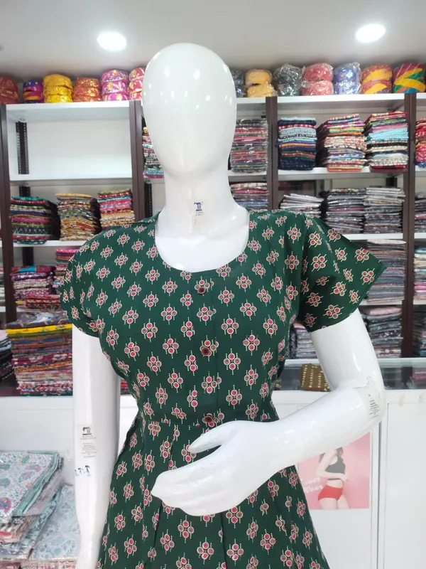 Bottle_Green_Pure_Cotton_Nighty_For_Women
