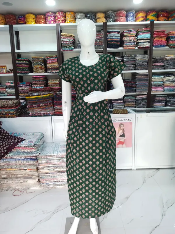 Bottle_Green_Pure_Cotton_Nighty_For_Women
