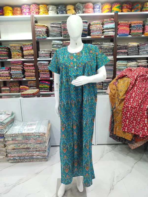 Sky_Blue_Pure_Cotton_Nighty_For_Women