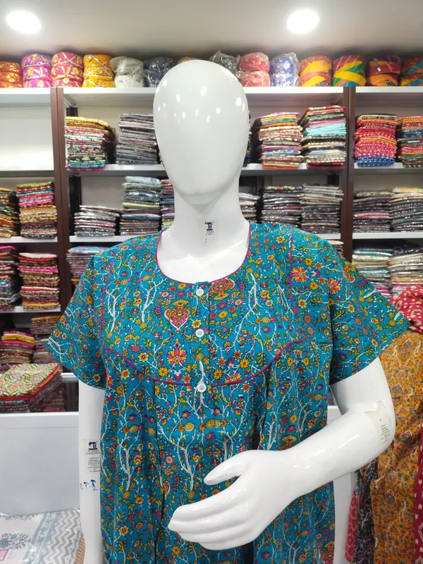 Sky_Blue_Pure_Cotton_Nighty_For_Women