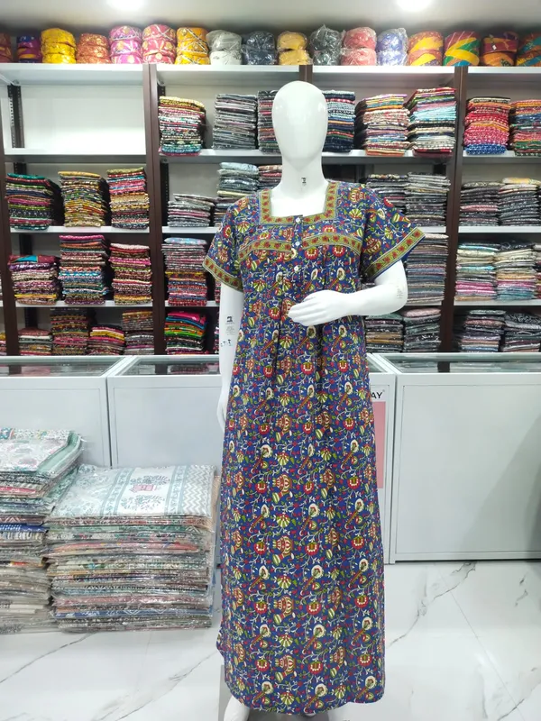 Blue_Pure_Cotton_Nighty_For_Women