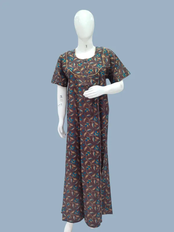 Brown_Pure_Cotton_Nighty_For_Women