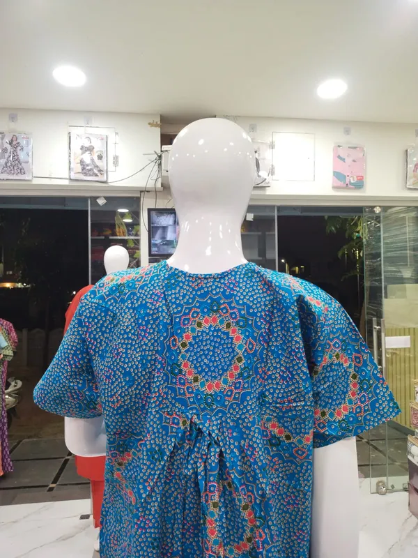 Firozi_Blue_Pure_Cotton_Nighty_For_Women