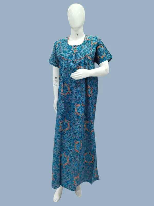 Firozi_Blue_Pure_Cotton_Nighty_For_Women
