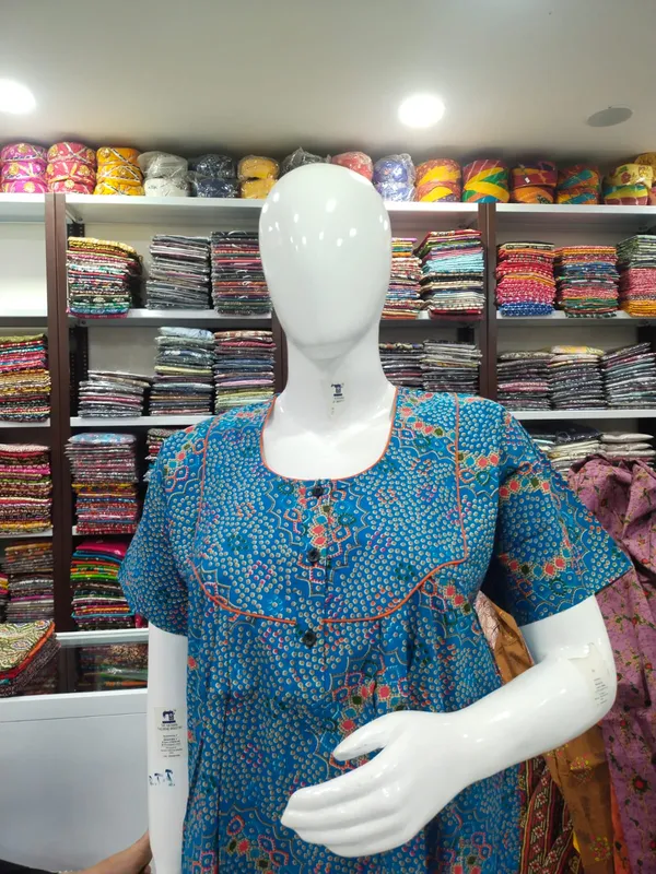 Firozi_Blue_Pure_Cotton_Nighty_For_Women