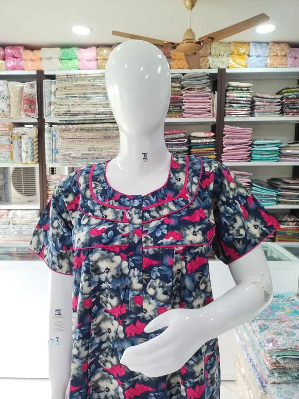 Navy_Blue_Pure_Cotton_Nighty_For_Women