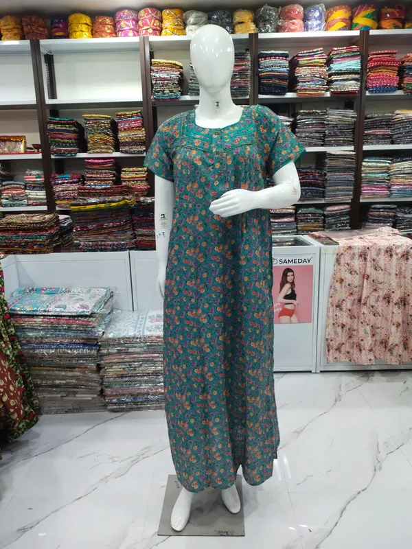 Peacock_Green_Polyester_Cotton_Nighty_For_Women