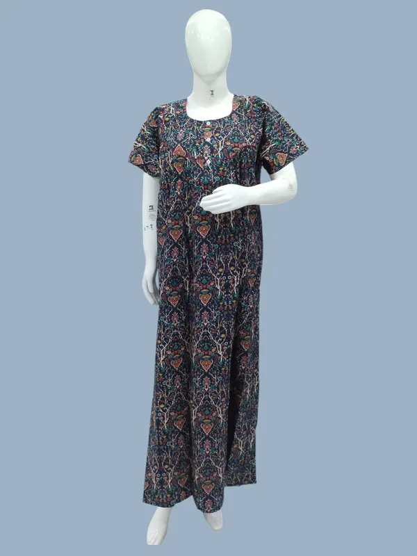 Navy_Blue_Pure_Cotton_Nighty_For_Women