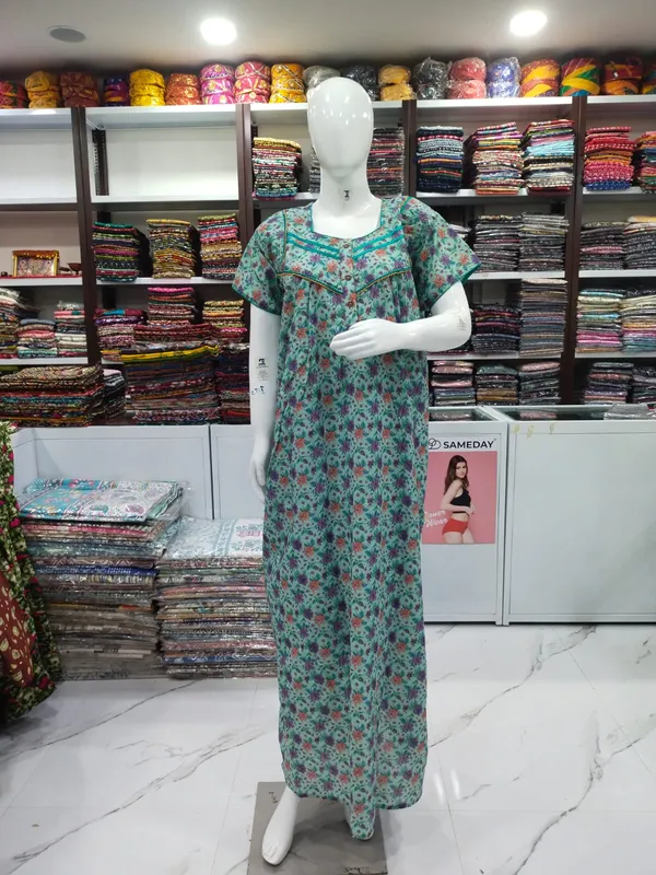 Sea_Green_Polyester_Cotton_Nighty_For_Women