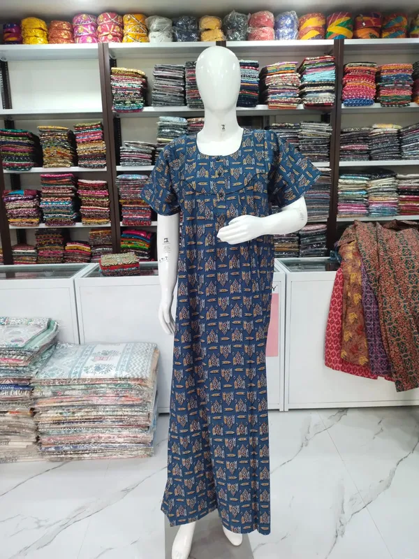 Blue_Pure_Cotton_Nighty_For_Women