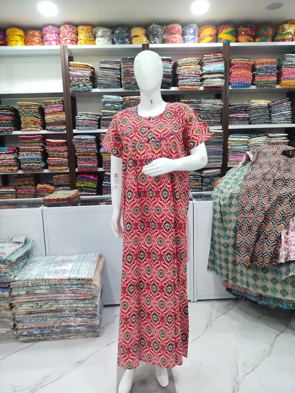 Red_Pure_Cotton_Nighty_For_Women