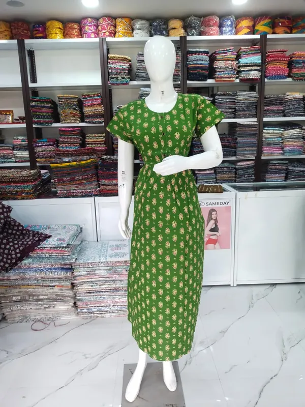 Chutney_Green_Pure_Cotton_Nighty_For_Women