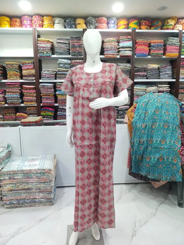 Red_Pure_Cotton_Nighty_For_Women