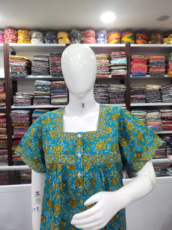 Sky_Blue_Pure_Cotton_Nighty_For_Women