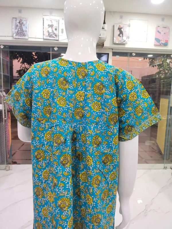 Sky_Blue_Pure_Cotton_Nighty_For_Women