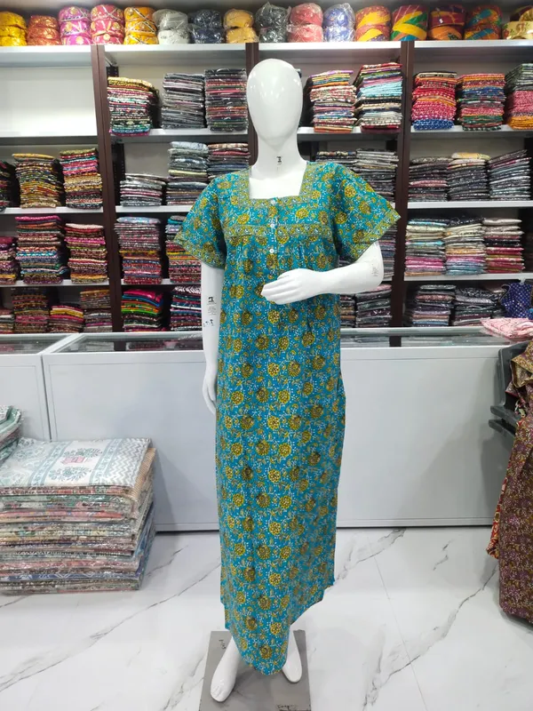 Sky_Blue_Pure_Cotton_Nighty_For_Women