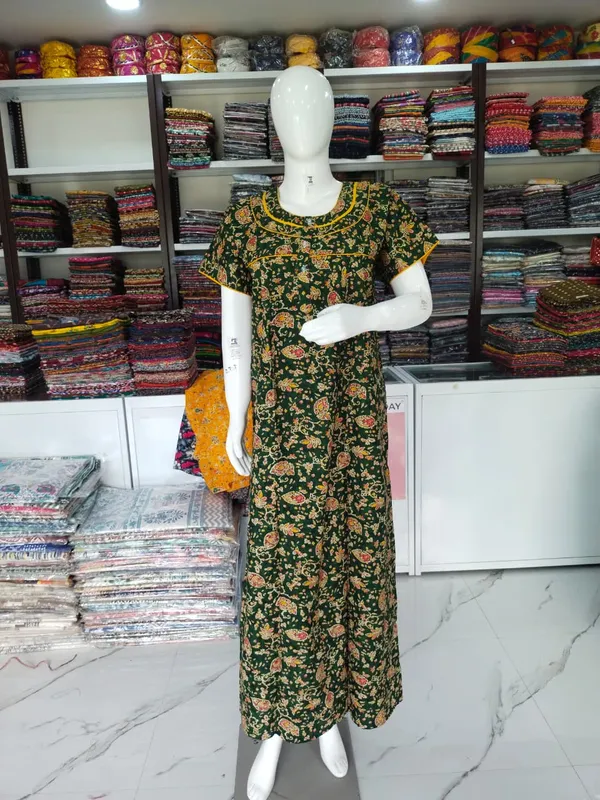 Chutney_Green_Pure_Cotton_Nighty_For_Women