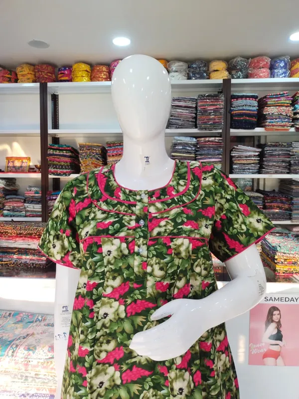 Dark_Mehendi_Green_Pure_Cotton_Nighty_For_Women