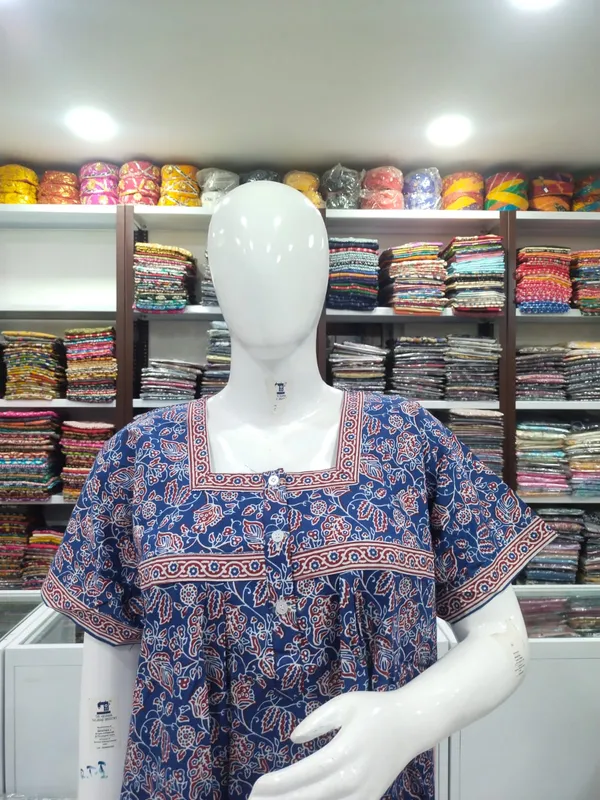 Blue_Pure_Cotton_Nighty_For_Women