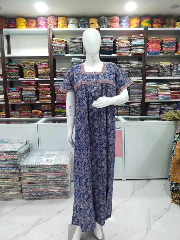Blue_Pure_Cotton_Nighty_For_Women