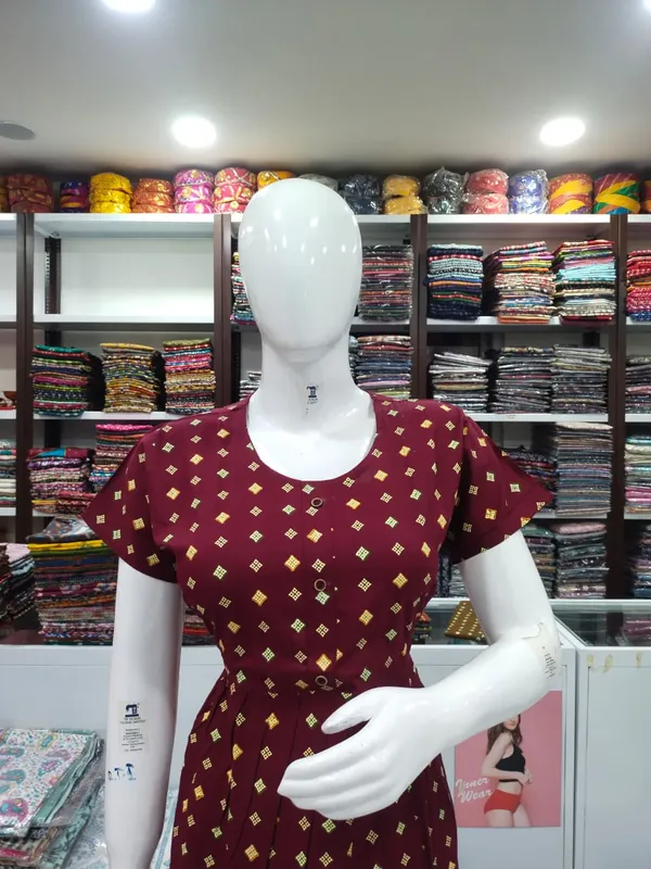 Marron_Pure_Cotton_Nighty_For_Women