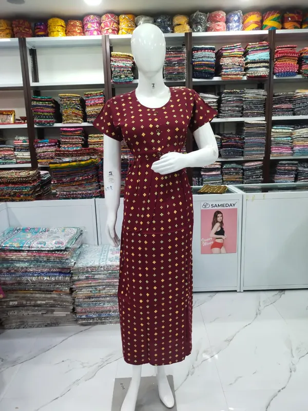 Marron_Pure_Cotton_Nighty_For_Women