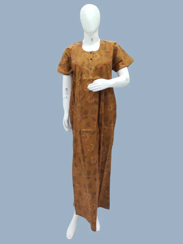 Brown_Pure_Cotton_Nighty_For_Women