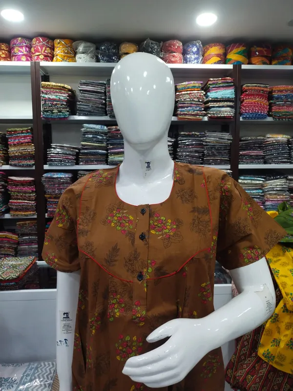 Brown_Pure_Cotton_Nighty_For_Women
