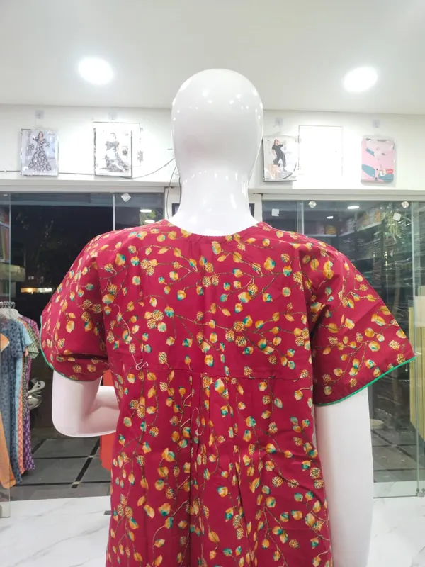 Maroon_Pure_Cotton_Nighty_For_Women