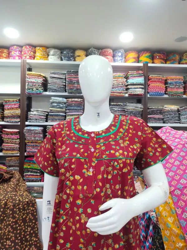 Maroon_Pure_Cotton_Nighty_For_Women